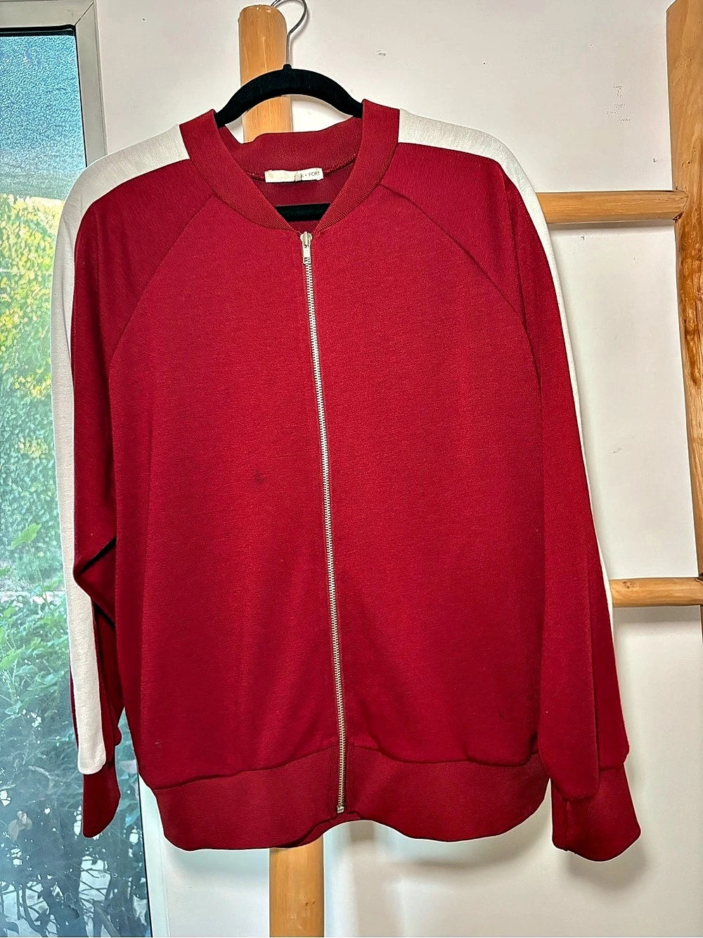 Oak + Fort Women's Red & White Varsity Jacket Like New